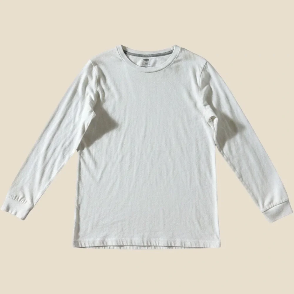 Old Navy Boys XL 14-16 White Long Sleeve T-Shirt Crew Neck Cotton Blend Basic